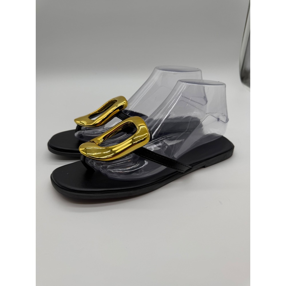 Black Sandal Thong with Gold Accent